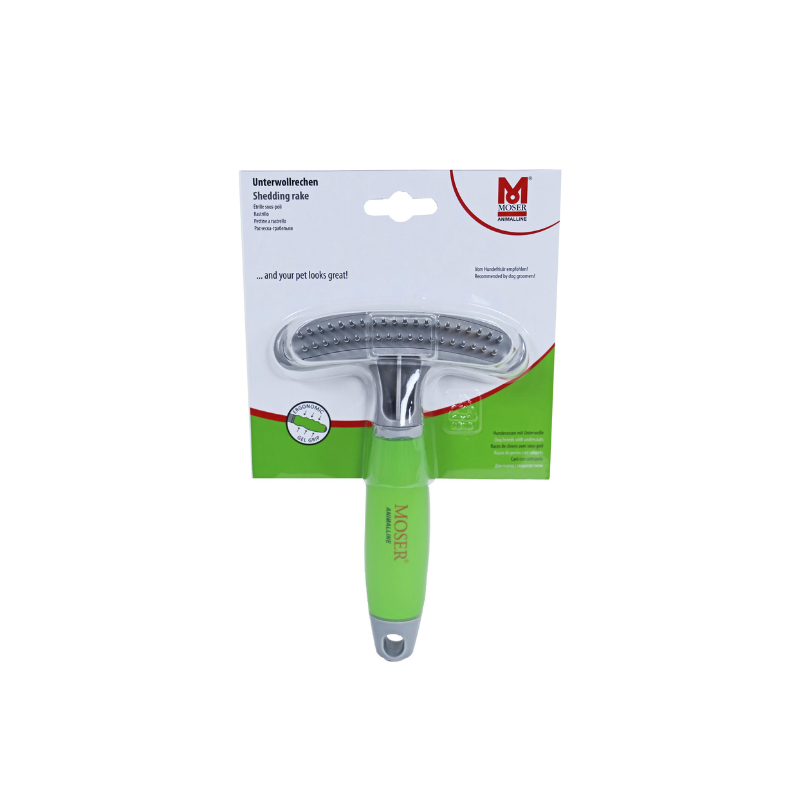 Ontdek de Moser Roterende Roskam met dubbele rij roterende tanden – verwijdert efficiënt losse onderwol en klitten bij honden en katten. Dankzij de ergonomische gelgrip ligt hij comfortabel in de hand. Perfect voor een gezonde, luchtige en glanzende vacht – ideaal voor ruwe, dichte en lange vachten.
