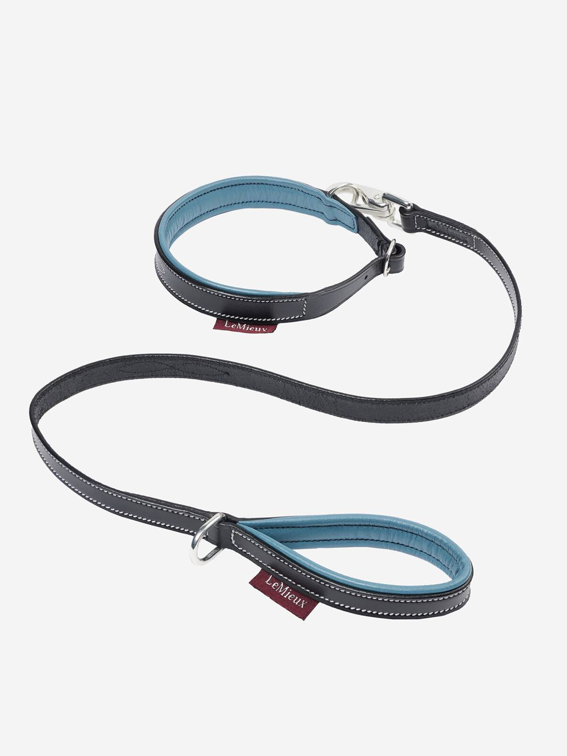 Toy Puppy collar & dog leash Ice Blue/black