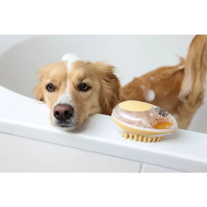 De MagicBrush badborstel reinigt en masseert de huid, met dispenser voor shampoo. Ideaal tegen losse haren tijdens de rui. Bij Livin Dog Shop!