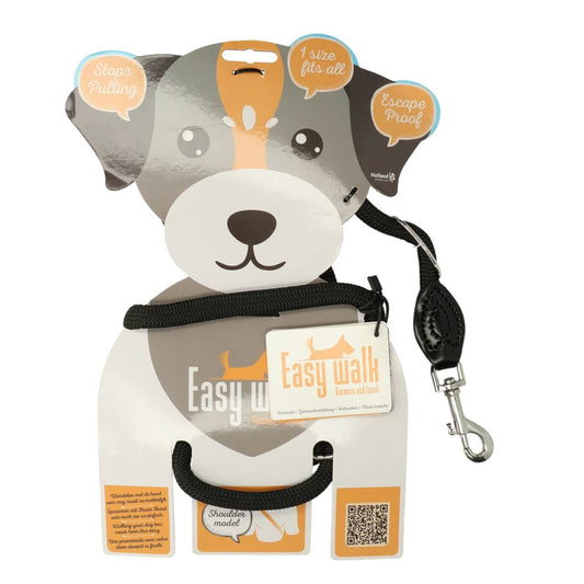 Easy Walk Schoudermodel zwart 300 cm. Anti trek hondenriem en tuig in 1. Extra lange riem voor meer bewegingsvrijheid en optimale controle.