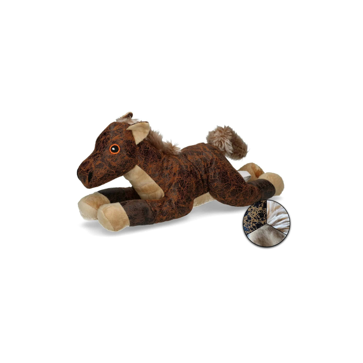 Elegant Horse Bruin hondenspeelgoed kopen? Luxe knuffel van skai leer, fleece en pluche met pieper voor speelplezier. Dubbel gestikt en duurzaam. Formaat 37 cm.