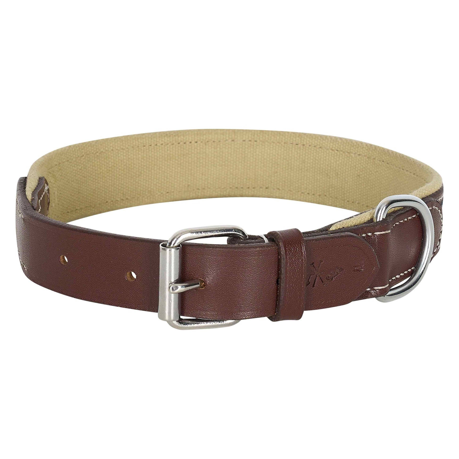 “HV Polo Hondenhalsband Bruin – stijlvolle leren halsband met D-ring & metalen HV Polo-hondenmunt. Comfortabel, duurzaam en elegant voor elke hond.”