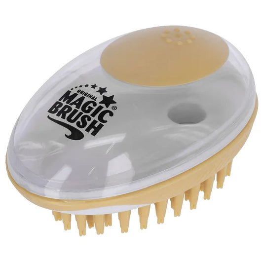 De MagicBrush badborstel reinigt en masseert de huid, met dispenser voor shampoo. Ideaal tegen losse haren tijdens de rui. Bij Livin Dog Shop!