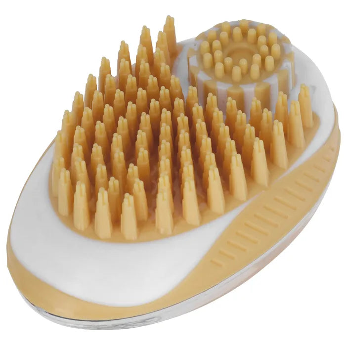 De MagicBrush badborstel reinigt en masseert de huid, met dispenser voor shampoo. Ideaal tegen losse haren tijdens de rui. Bij Livin Dog Shop!