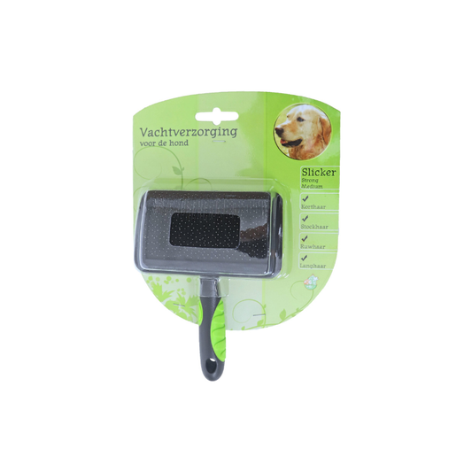 De Moser Strong Slicker Medium verwijdert efficiënt losse en dode haren bij honden met dikke of zware vachten. Dankzij de lange en korte pennen wordt zowel de onder- als bovenvacht verzorgd. Voor een glanzende, gezonde en klitvrije vacht – ideaal voor professionele vachtverzorging.